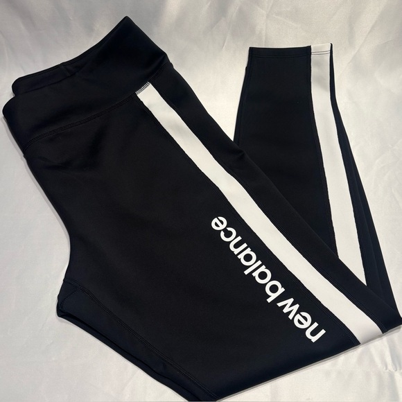 New Balance Pants - New Balance Black Leggings with White Stripe